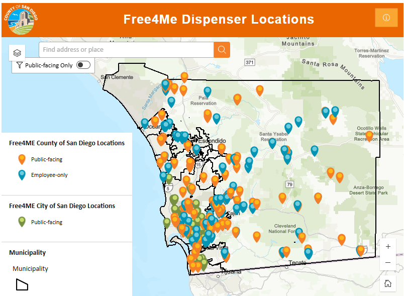 San Diego map with pins of distribution sites