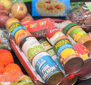 A bag of food with nonperishable food items.