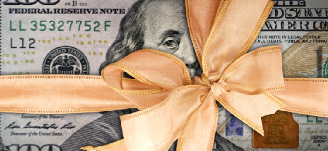 More Ways to Give - Cash with gold ribbon and bow