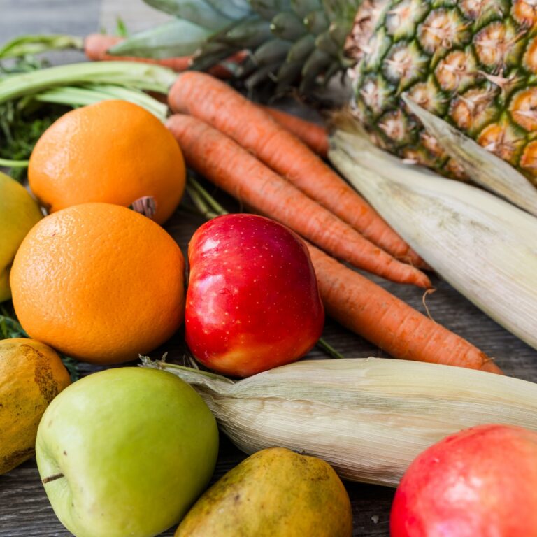 A variety of fresh fruits and vegetables.