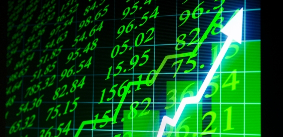 Numbers in rows with a green arrow going up.