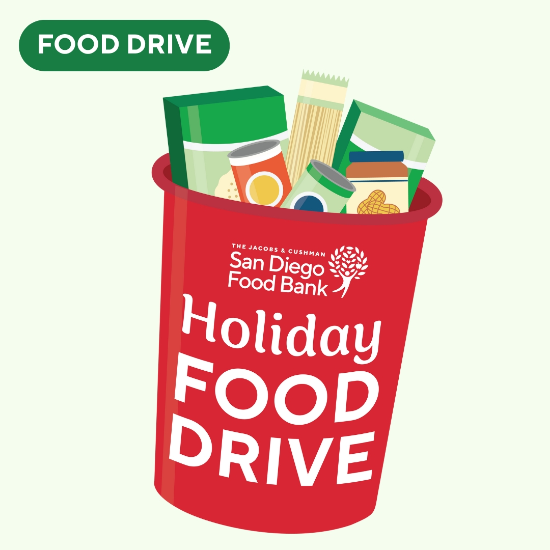 Holiday Food Drive red barrel graphic.