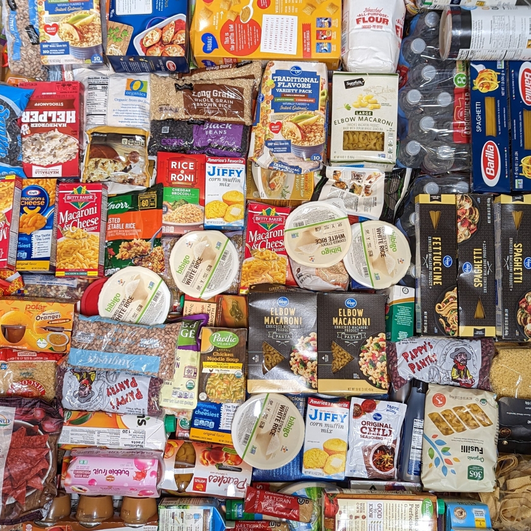 Sorted nonperishable food items.