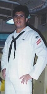 Scott, a U.S. Navy Gulf War combat veteran, pictured in 1990 as he prepared to deploy to the Gulf.
