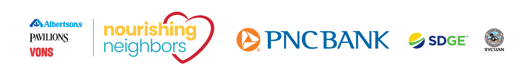 Albertsons, Vons, Pavilions Nourishing Neighbors, PNC Bank, SDG&E, and Sycuan Band of the Kumeyaay Nation