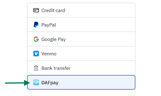 DAF checkout screen